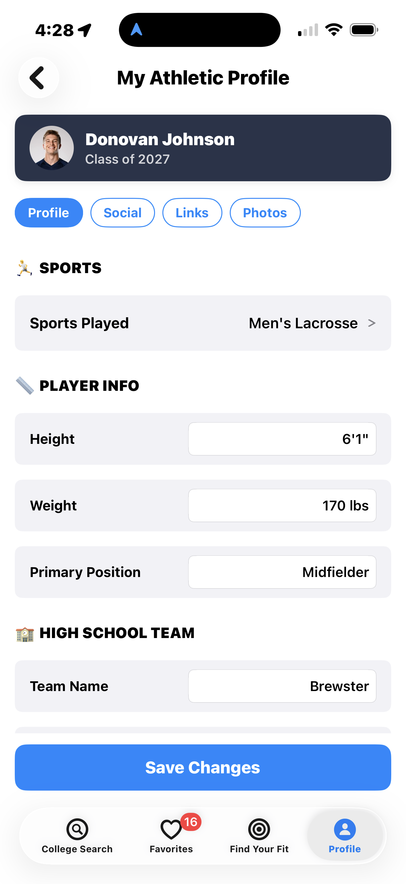 Create your athlete profile